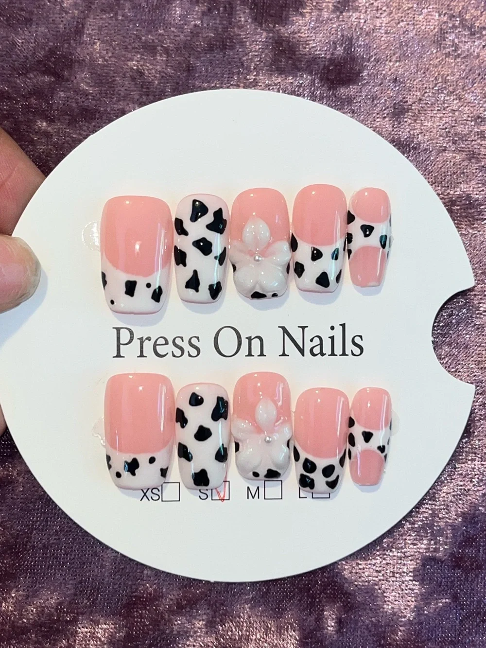 Pink & Black Cow Print Press-On Nail Set